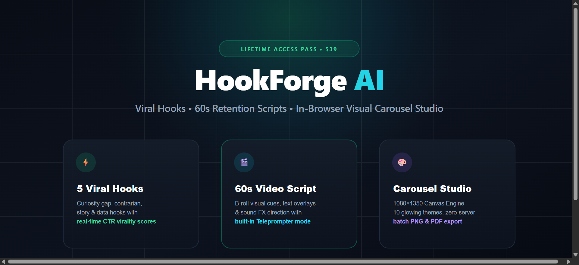 I was tired of Canva and expensive AI tools, so I built an in-browser viral hook and visual carousel
